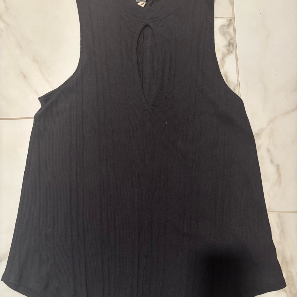 We The Free Black Ribbed Cut Out Tank Top